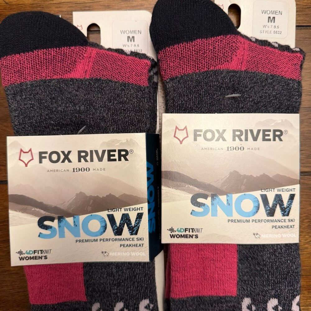 Fox River Lot 2 Women's Snow Merino Wool Performance Ski Socks M 7-9.5 NWT